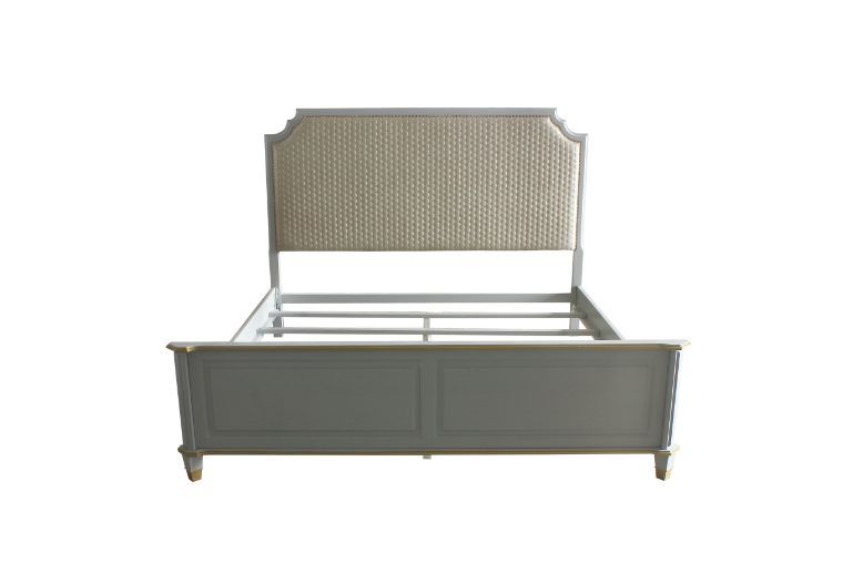 House Marchese - Queen Bed - Two Tone Beige Fabric & Pearl Gray