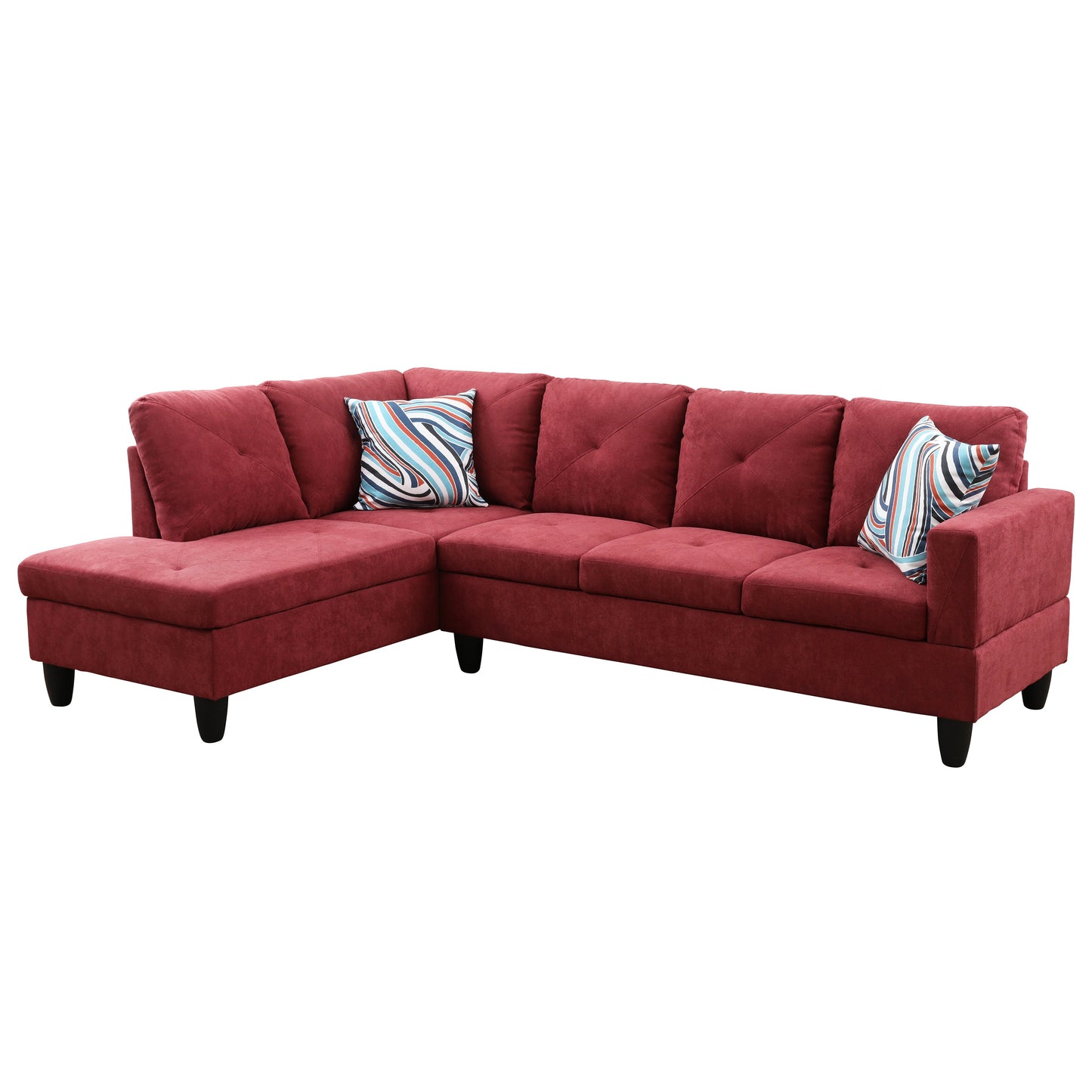 97" Wide Red Flannelette L-Shaped Living Room Sectional Sofa Set — image 4