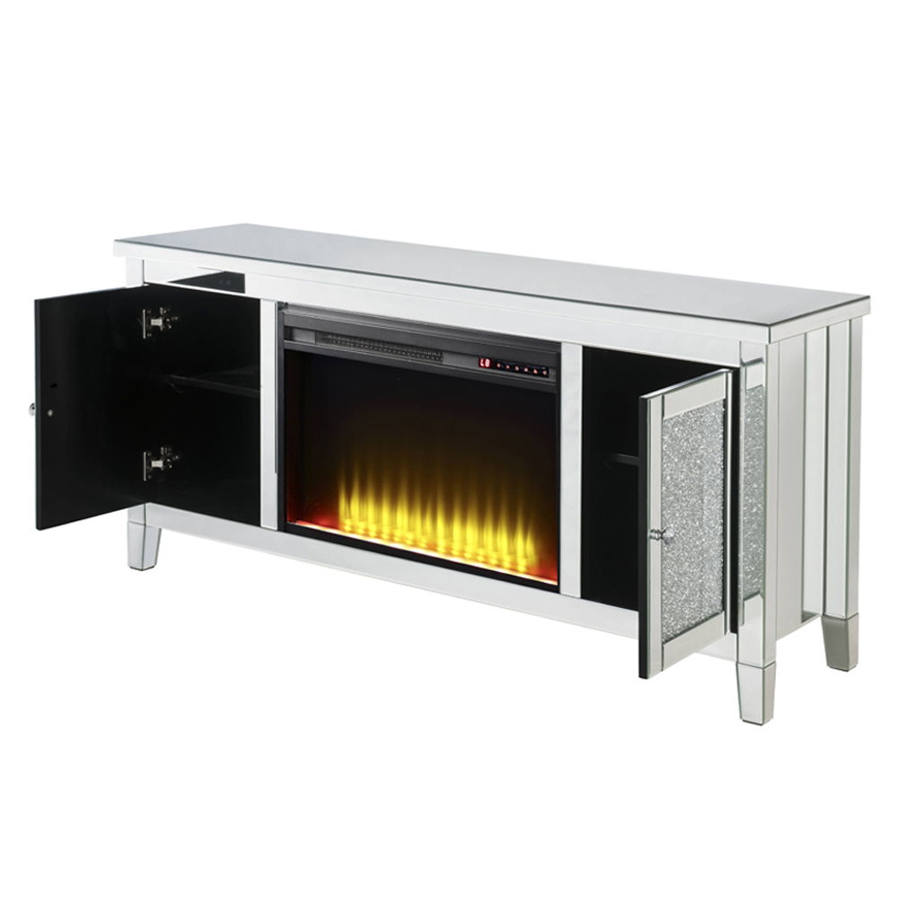 Noralie - 59" X 16" TV Stand With Fireplace - Mirrored & Faux Diamonds