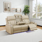 Beige Leather Power Reclining Sectional Sofa with Smart Coffee Table & Reading Lamp