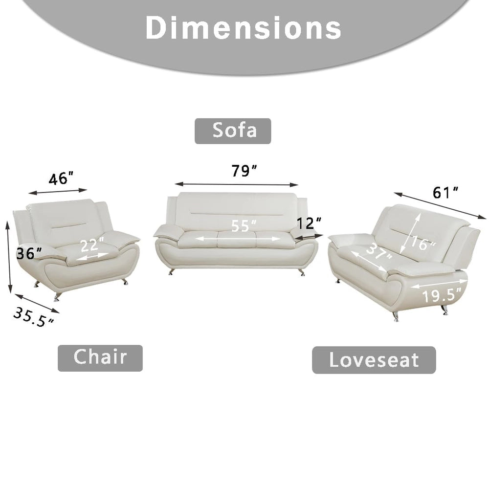 Ainehome Solid Color Faux Leather 3-Piece Living Room Sofa Set with Elegant Design