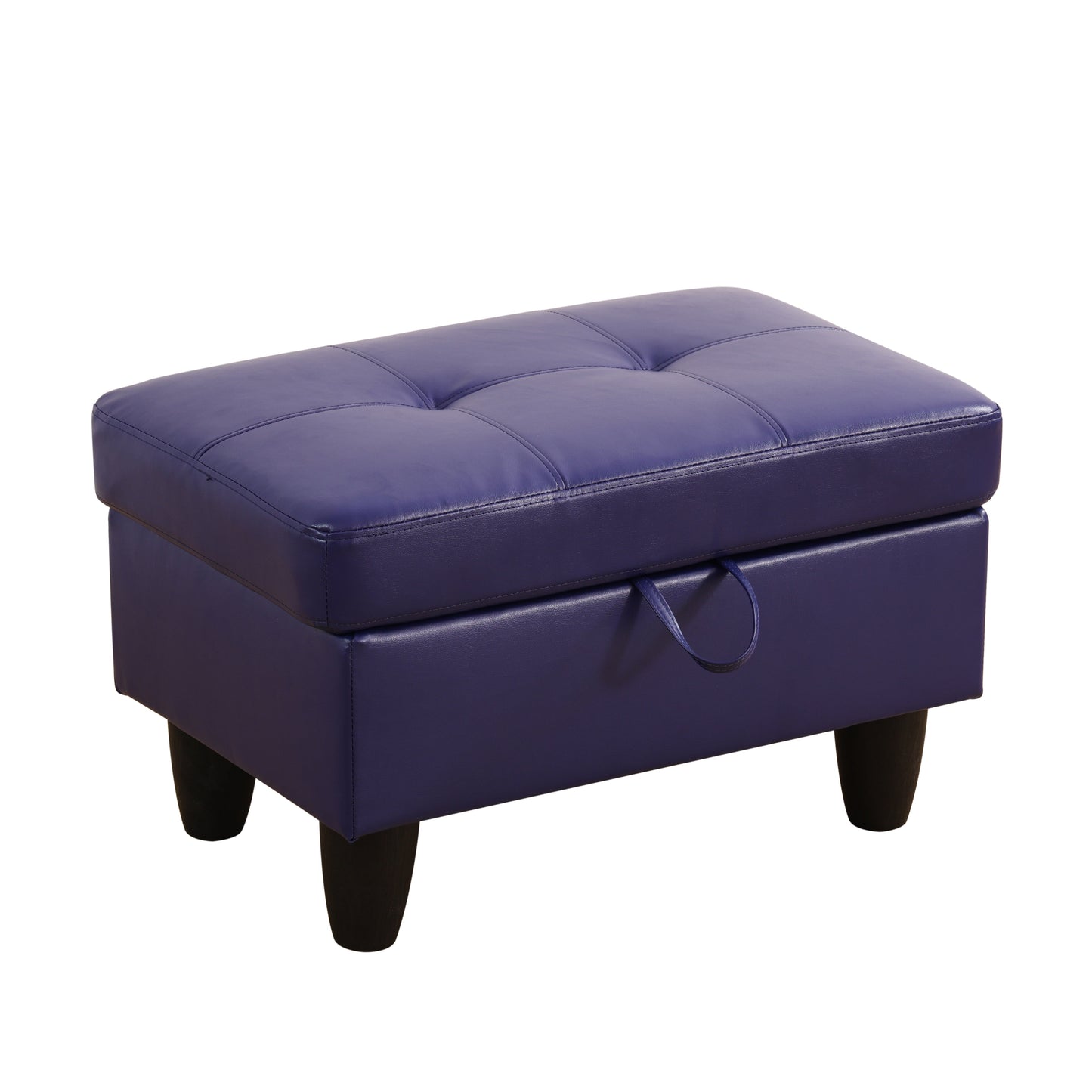 Ainehome Blue Faux Leather Modular Sofa with Storage Ottoman