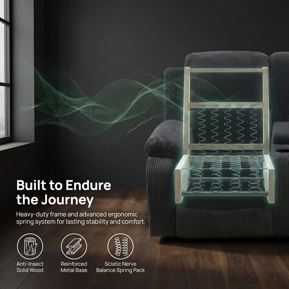 Ainehome 68" Manual RV Loveseat Recliner with Storage Console - Breathable & Mold-Proof Fabric Replacement Sofa for Class A, C Motorhomes and Travel Trailers - Dark Grey