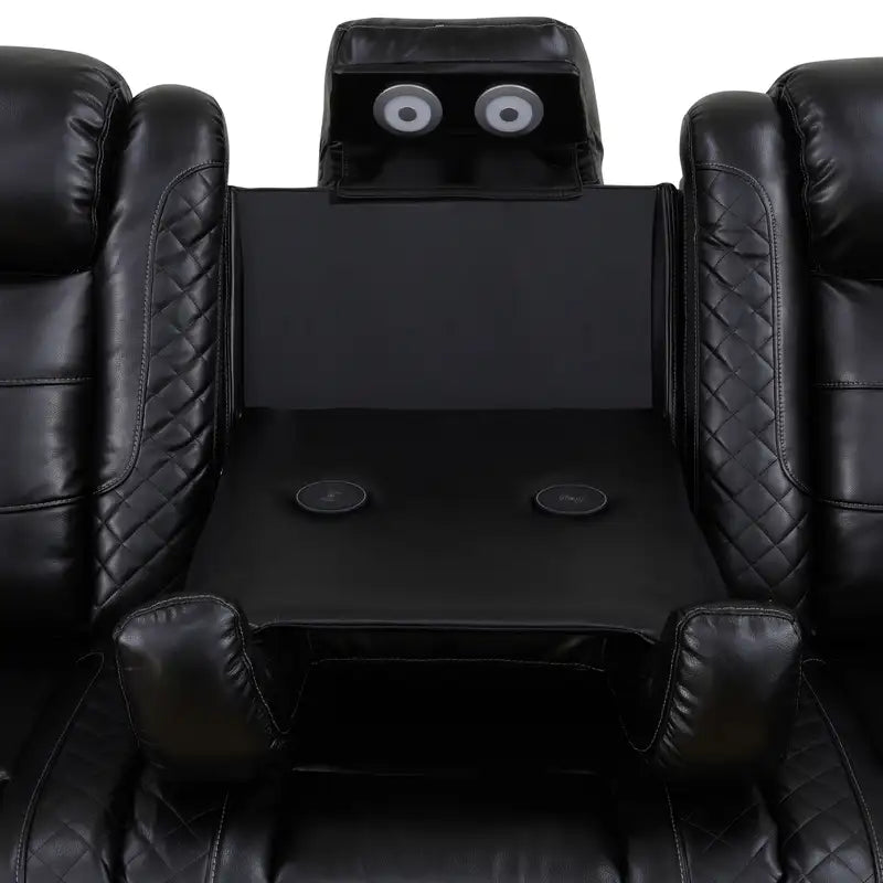 Ainehome Black Leather Power Reclining Sectional Sofa with Storage & Wireless Charging