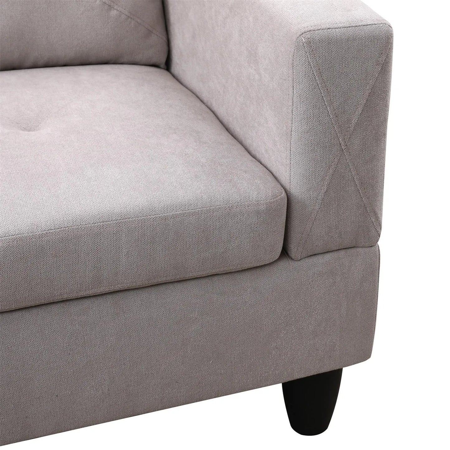 97" Wide Grey White Flannelette L-Shaped Living Room Sofa Set — image 7