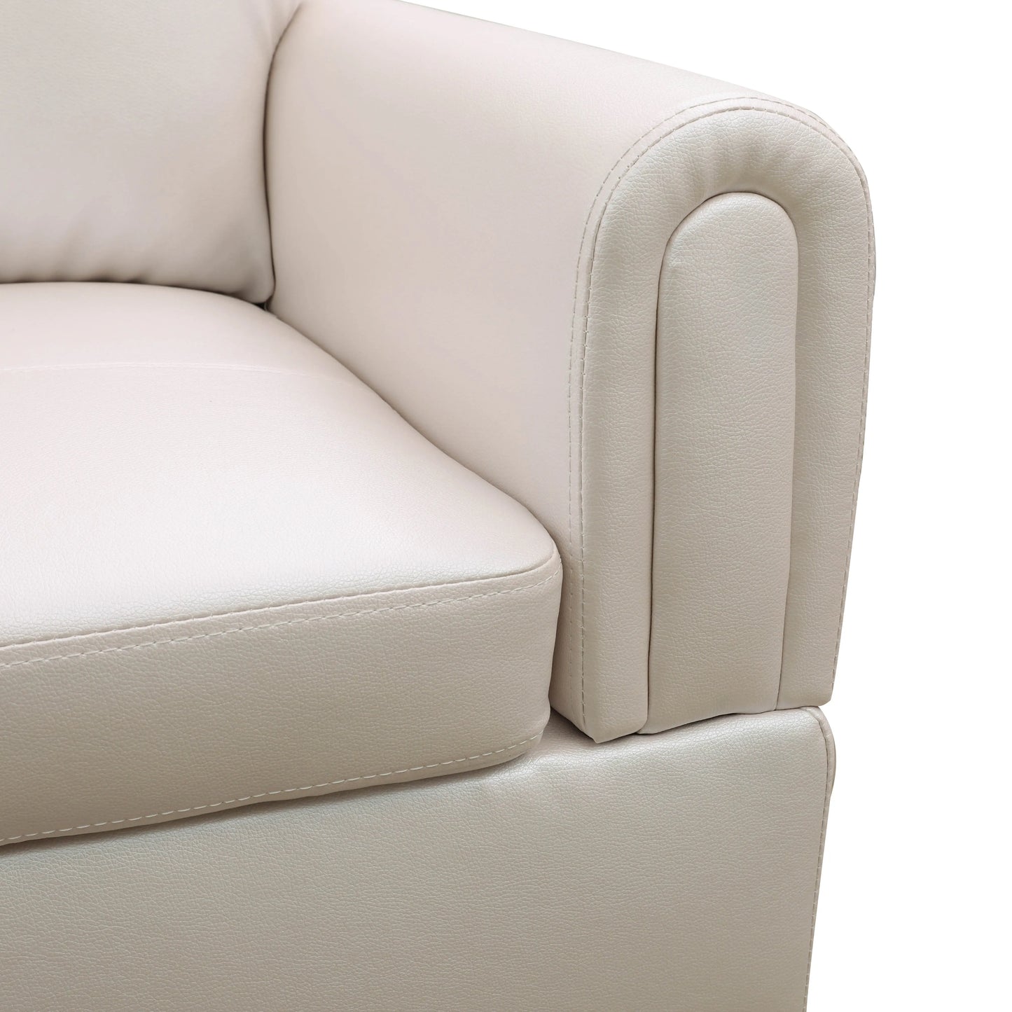 Ainehome 97" Wide Peaerl White Faux Leather L-Shaped Living Room Sectional Sofa Set