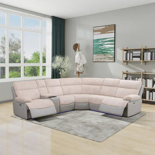 GN4762 dual-tone off-white and grey 3-piece power reclining sectional