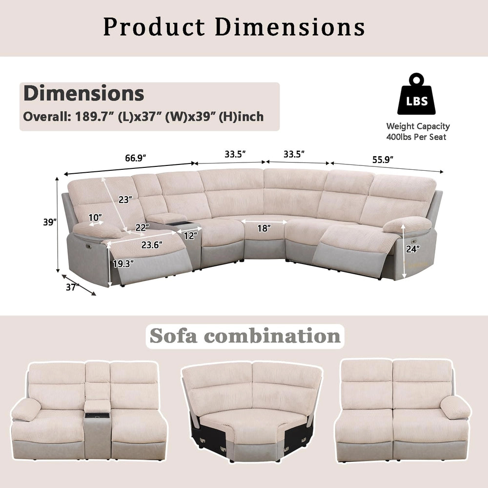GN4762 dual-tone off-white and grey 3-piece power reclining sectional — image 2
