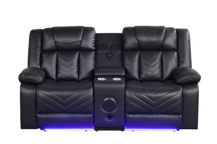 Hilton Black Leather Gel Power Reclining Loveseat