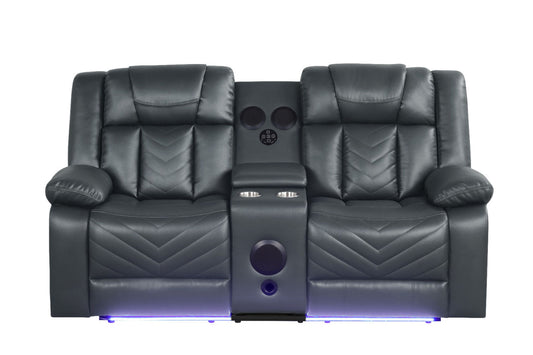Hilton Charcoal Leather Gel Power Reclining Loveseat