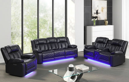 Hilton 3-Piece Leather Gel Power Reclining Set - Black