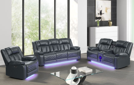 Hilton 3-Piece Leather Gel Power Reclining Set - Charcoal
