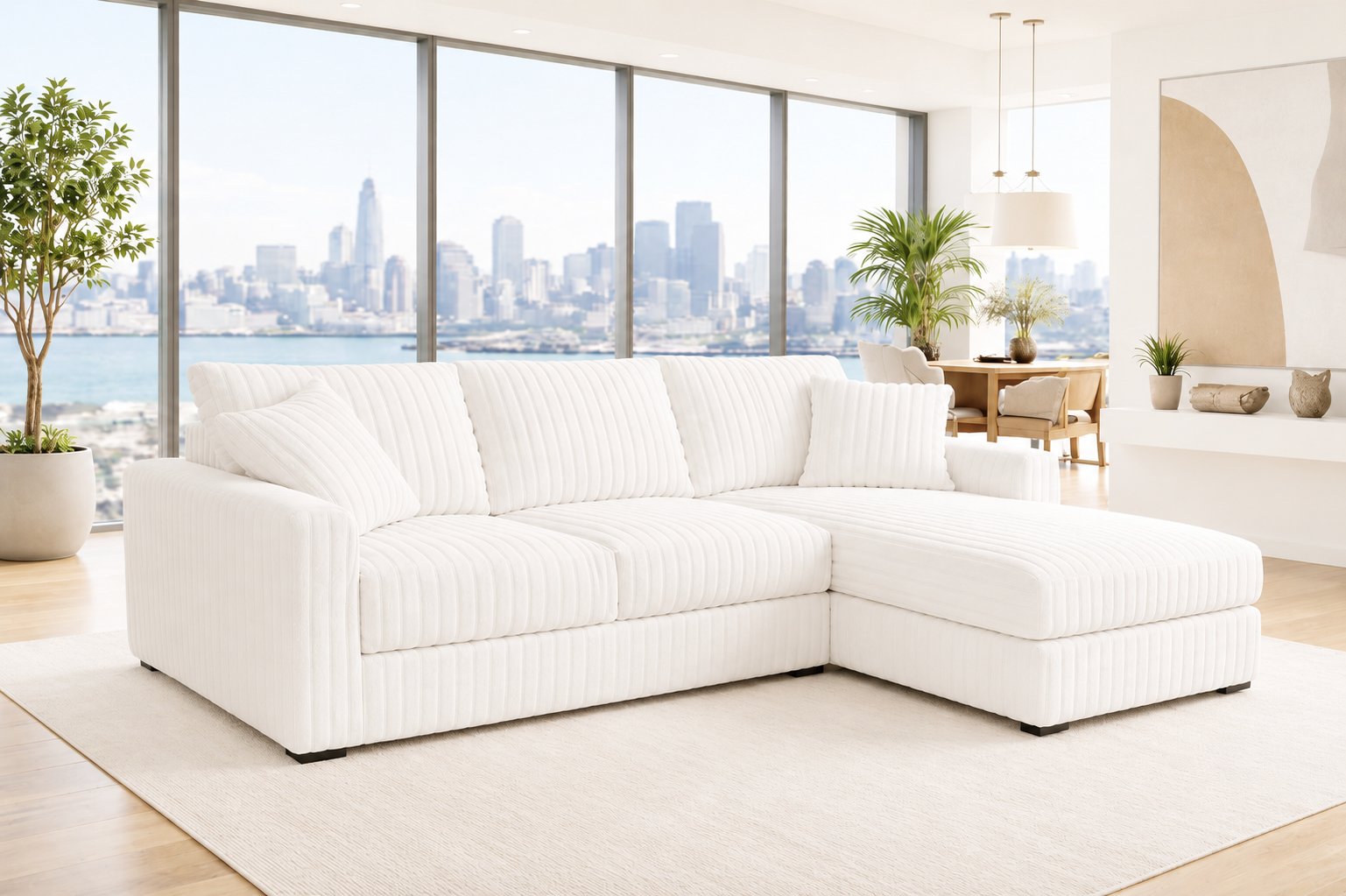 Varena 2-Piece Reversible Corduroy Sectional with USB Charger - Beige