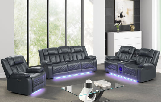 Hilton 3-Piece Leather Gel Power Reclining Set - Charcoal