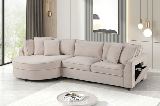 Elva Beige Sectional — storage arm open