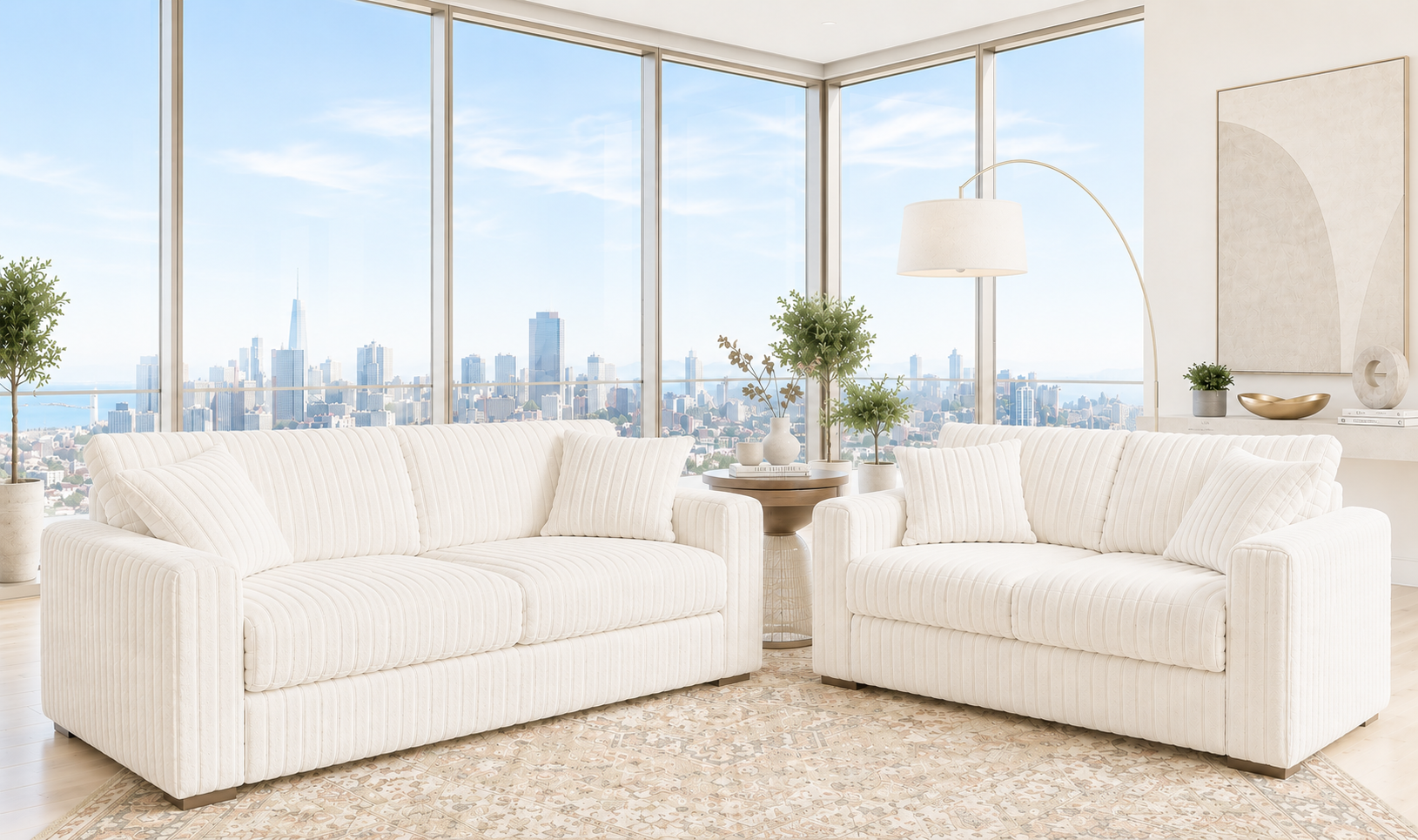 Coraza 2-Piece Corduroy Sofa and Loveseat Set - Beige