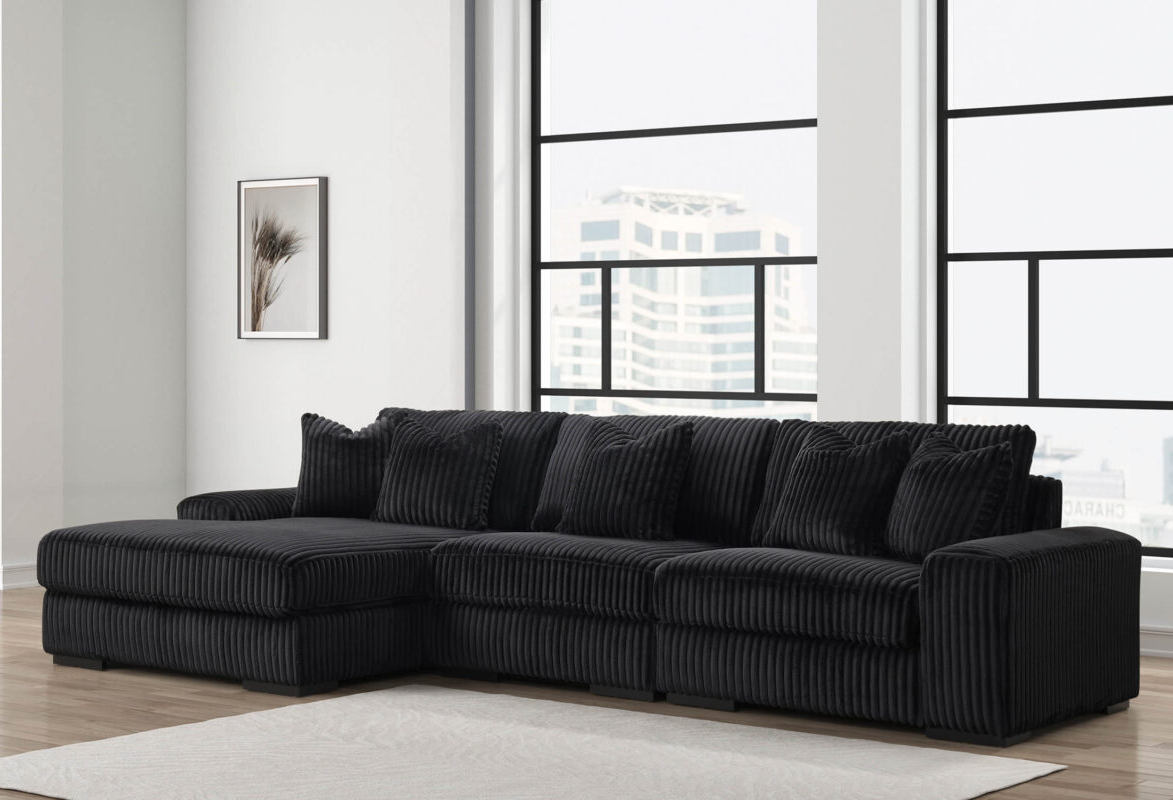 Sunday 3-Piece LAF Corduroy Sectional - Black