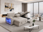Judy Grey Reversible Pull-Out Bed Sectional with Speakers and LED