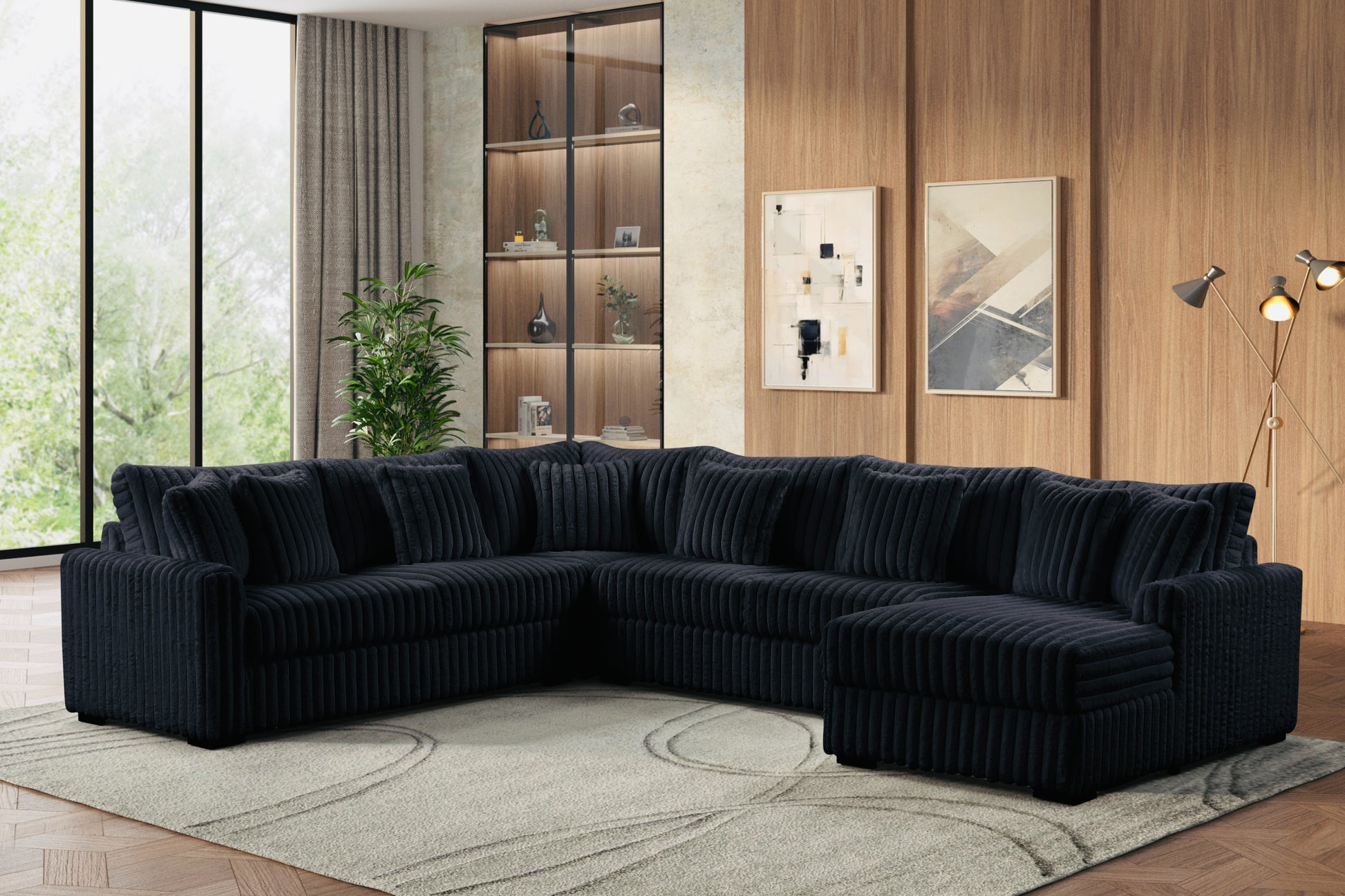 Larry black RAF 4-Piece Corduroy Sectional