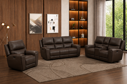 Maverick Brown 3-Piece Leather Gel Power Reclining Set