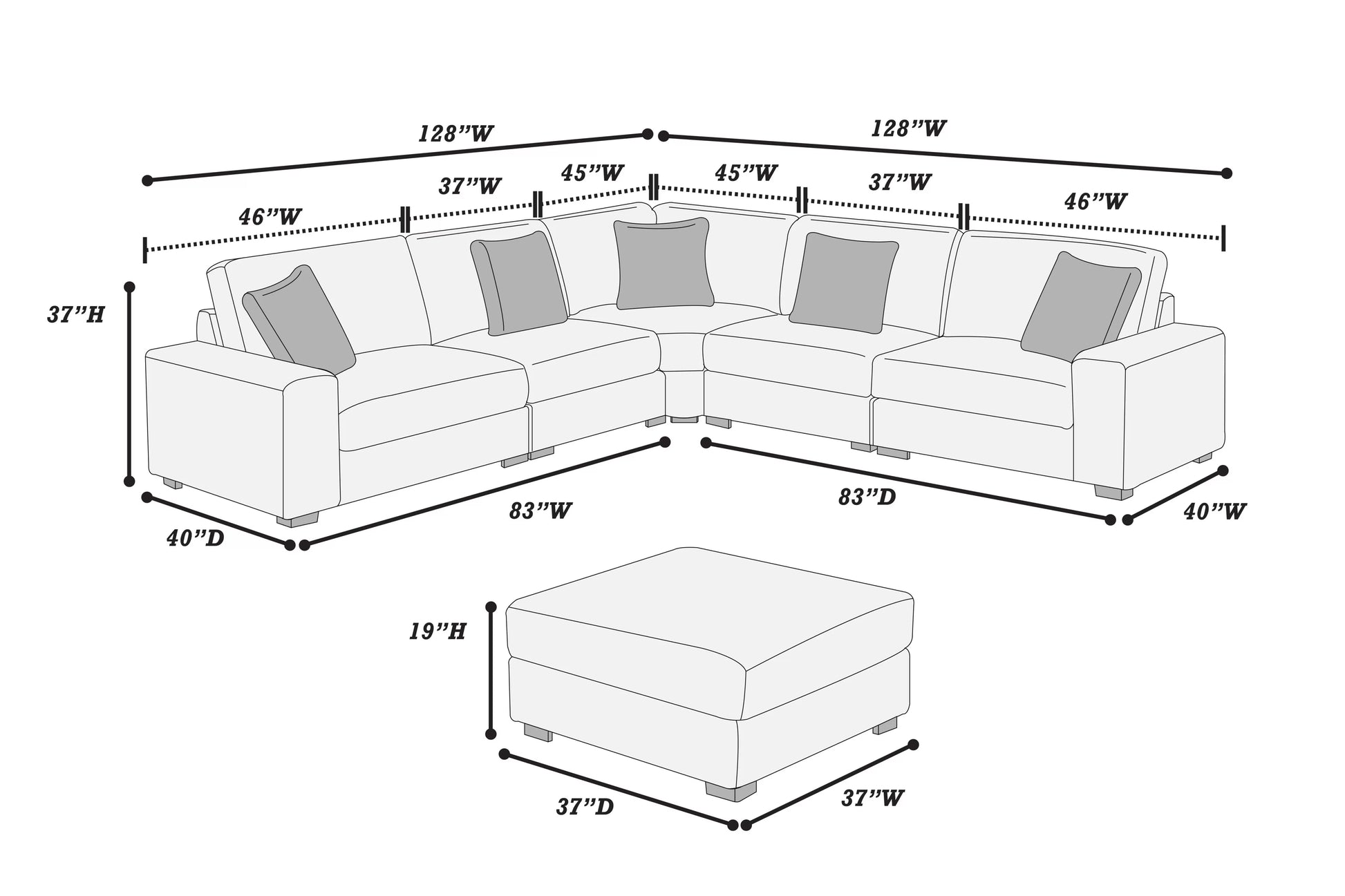 Gray 6-Piece Modular Sectional Set — Poundex configuration 164, image 2