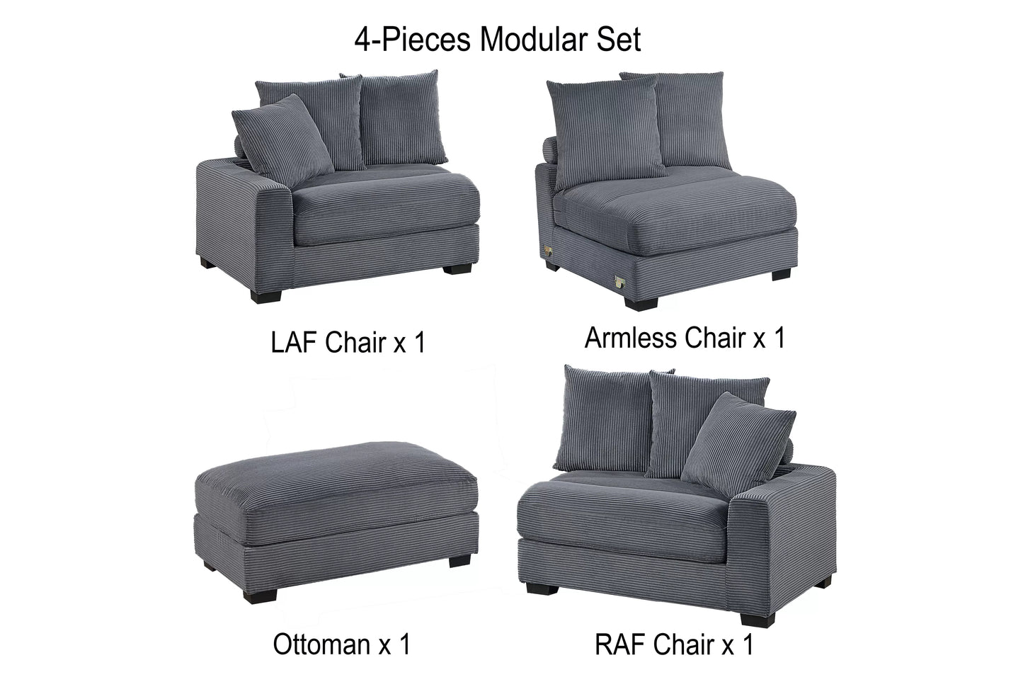 Dark Gray 4-Piece Modular Sectional Set — Poundex configuration 174, image 11
