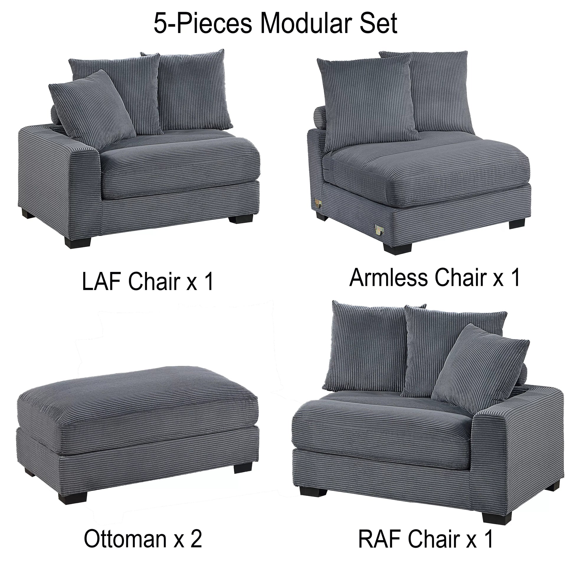 Dark Gray 5-Piece Modular Sectional Set — Poundex configuration 176, image 4