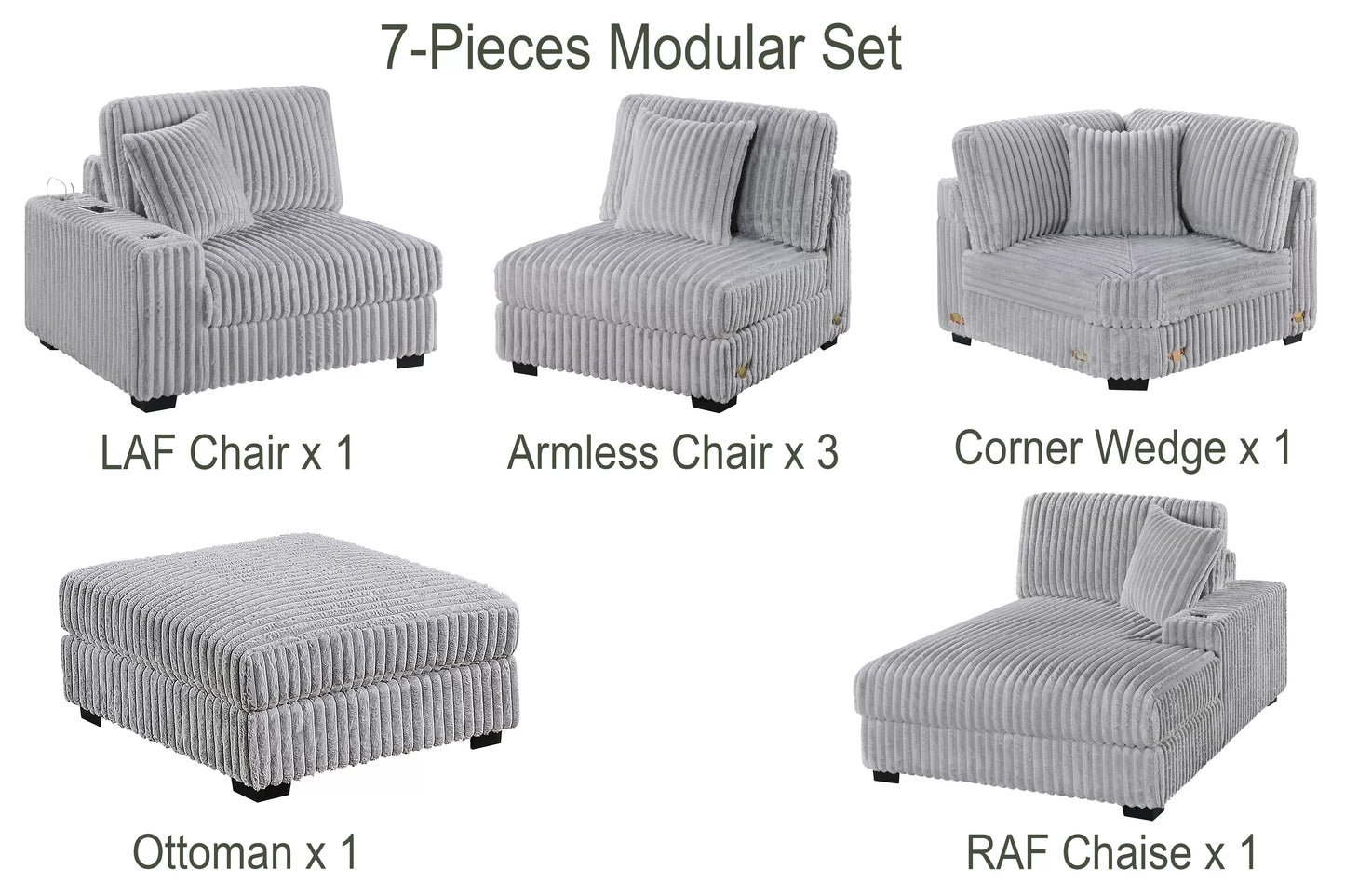 Mink Gray 7-Piece Modular Sectional Set — Poundex configuration 177, image 3