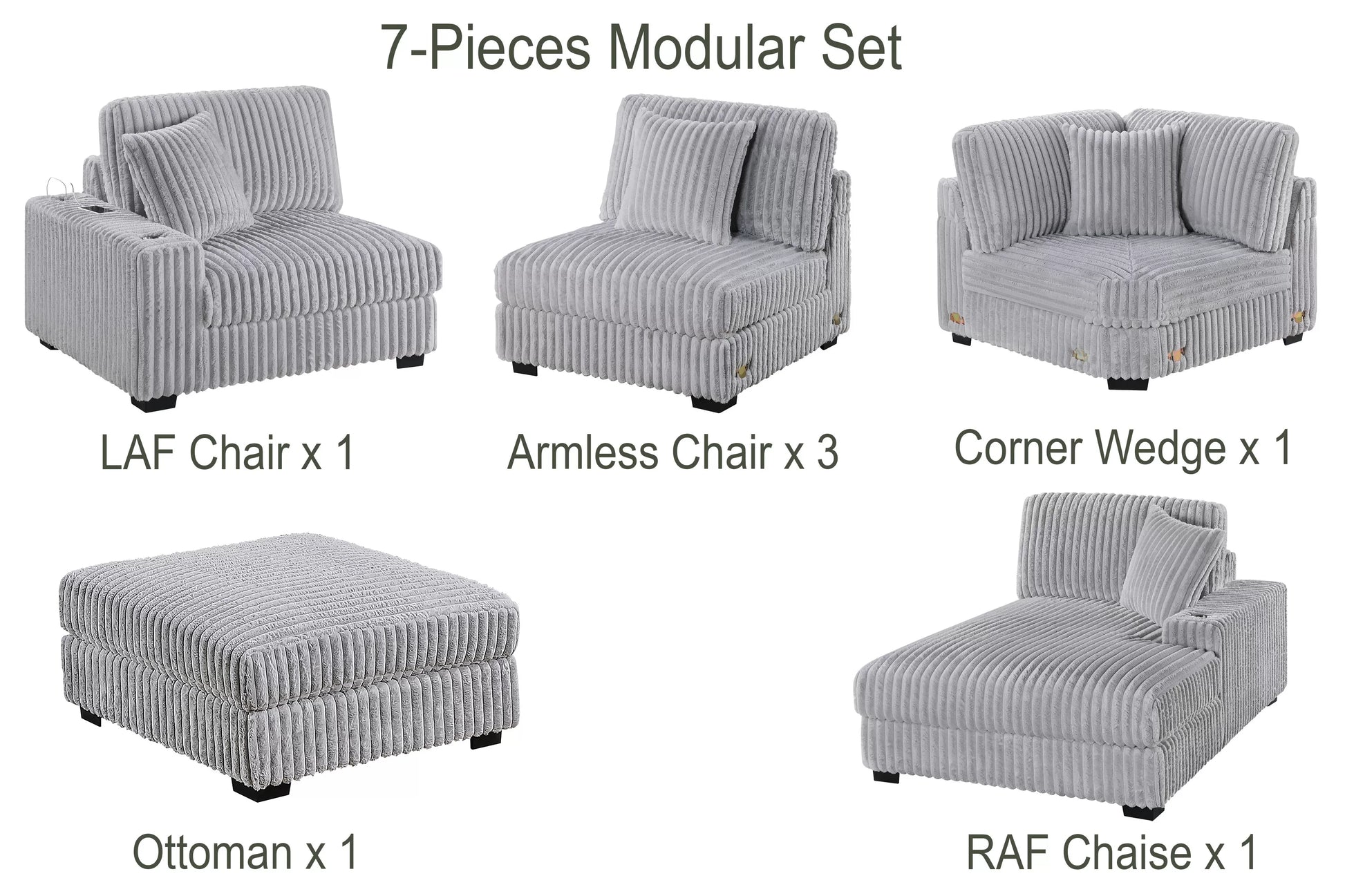 Mink Gray 7-Piece Modular Sectional Set — Poundex configuration 177, image 3