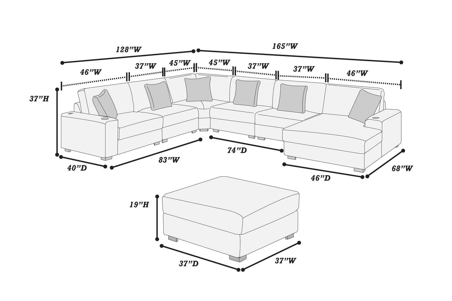 Mink Gray 7-Piece Modular Sectional Set — Poundex configuration 177, image 4