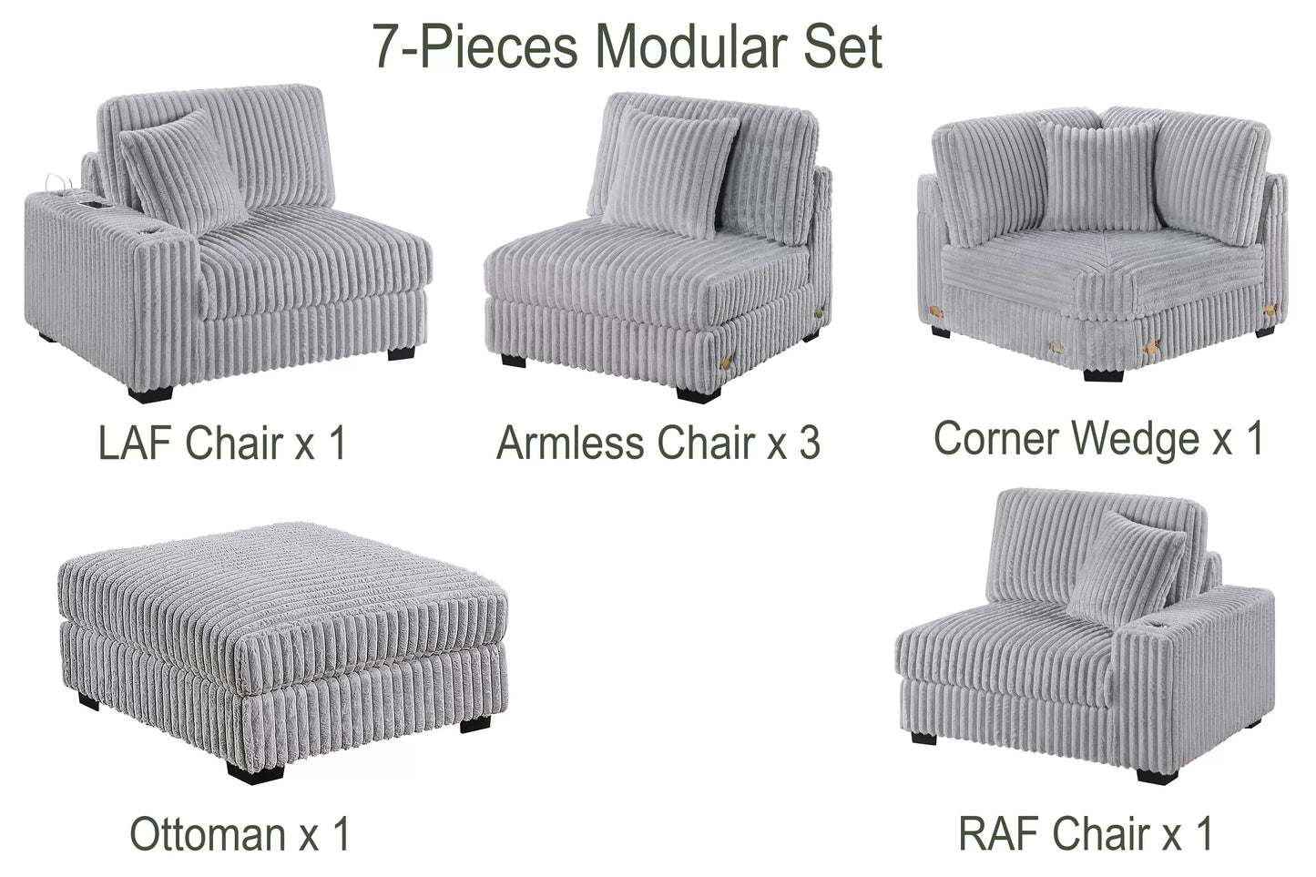 Mink Gray 7-Piece Modular Sectional Set — Poundex configuration 178, image 3