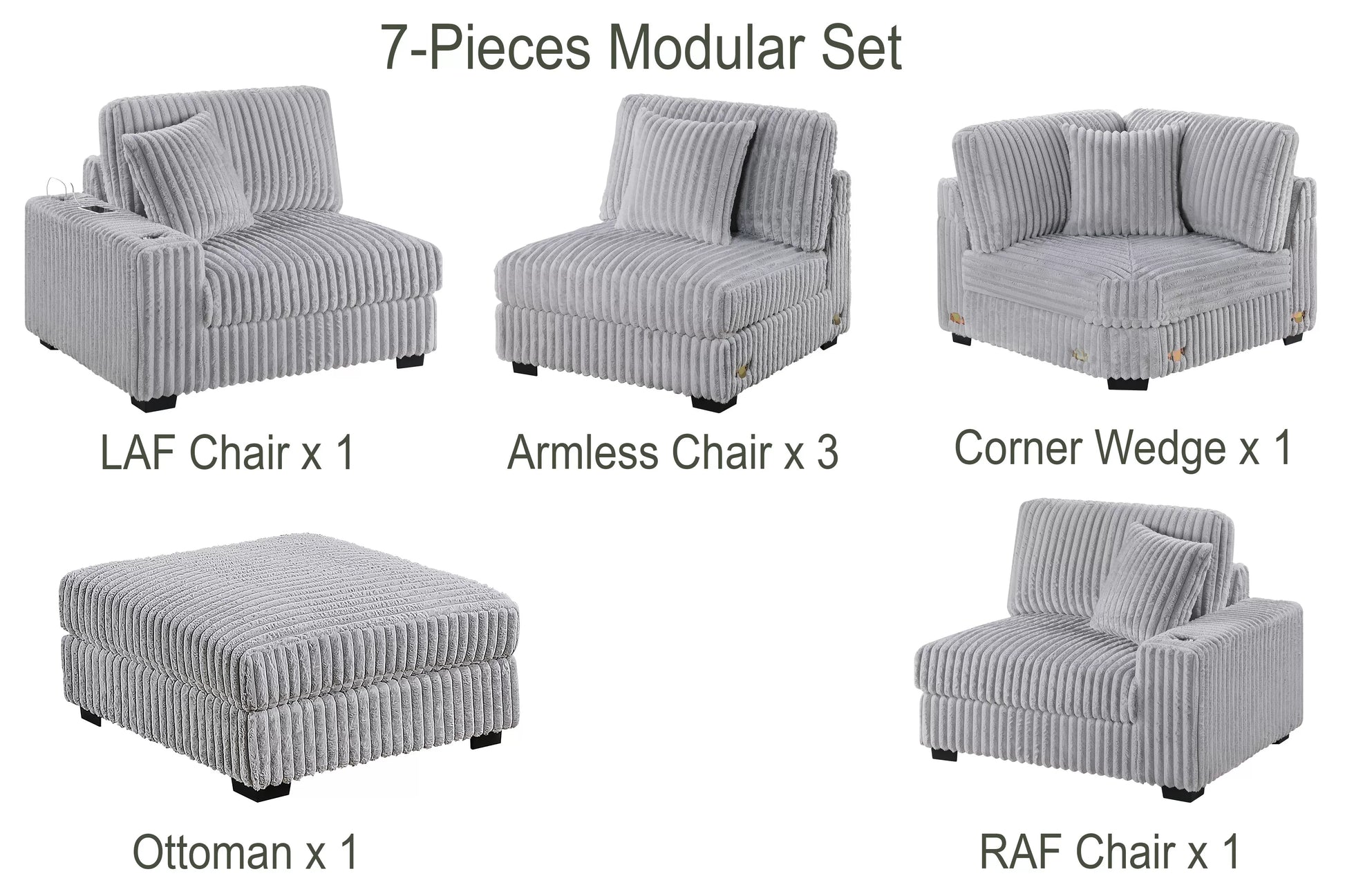 Mink Gray 7-Piece Modular Sectional Set — Poundex configuration 178, image 3