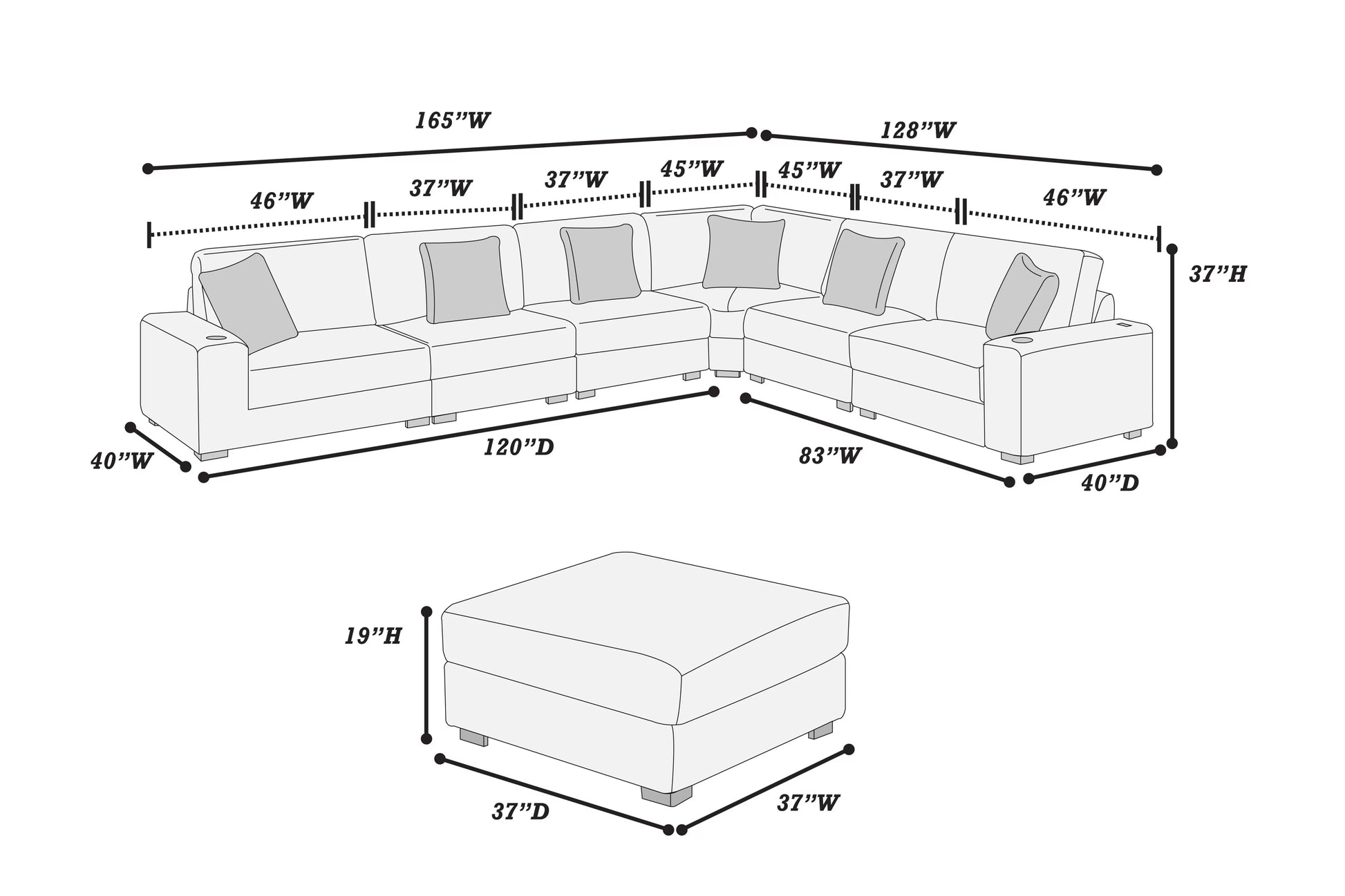 Mink Gray 7-Piece Modular Sectional Set — Poundex configuration 178, image 4