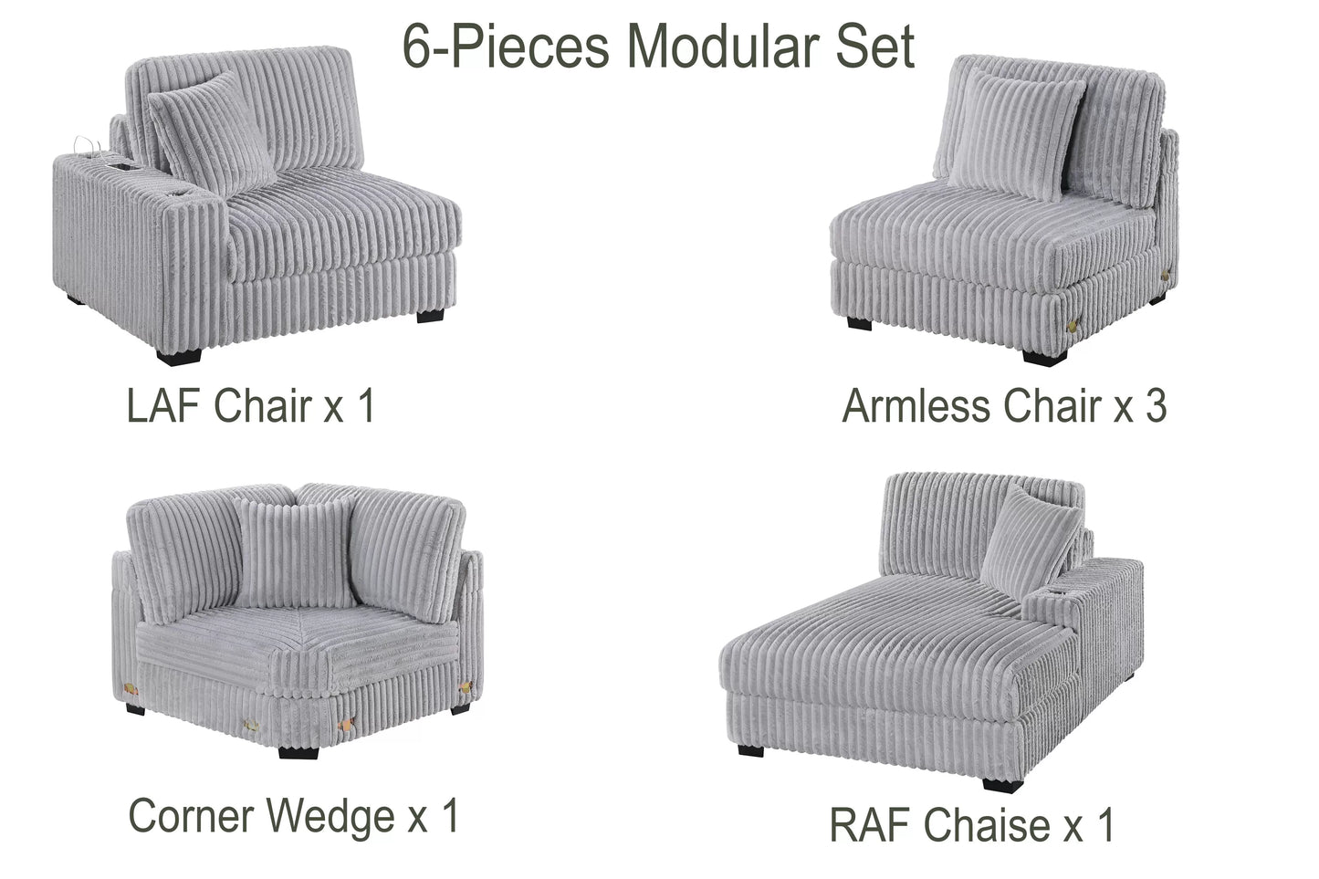 Mink Gray 6-Piece Modular Sectional Set — Poundex configuration 181, image 3