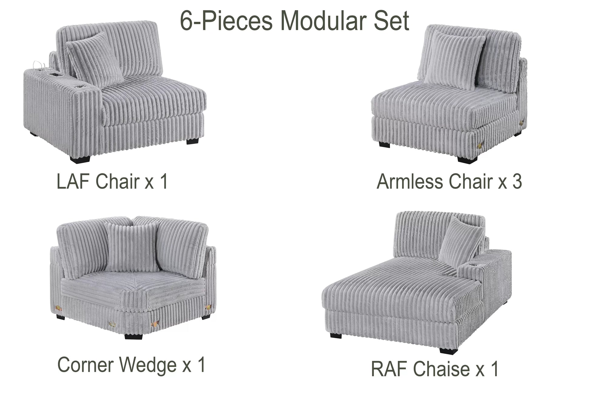 Mink Gray 6-Piece Modular Sectional Set — Poundex configuration 181, image 3