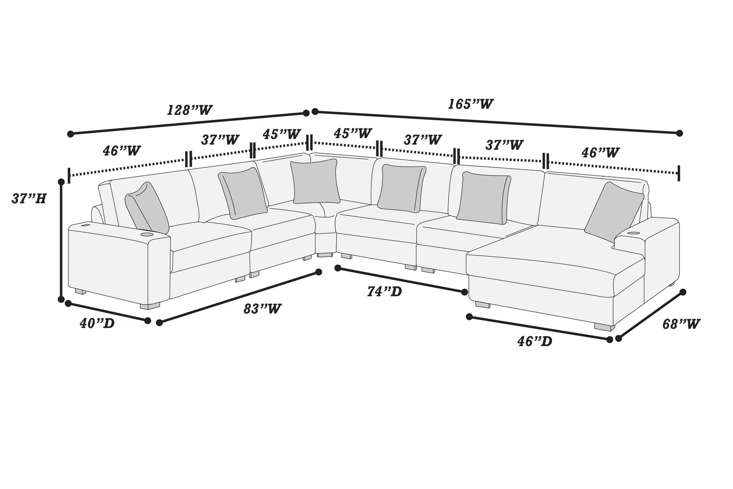 Mink Gray 6-Piece Modular Sectional Set — Poundex configuration 181, image 4