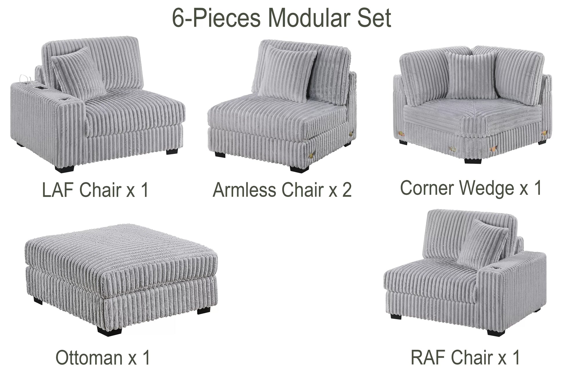 Mink Gray 6-Piece Modular Sectional Set — Poundex configuration 182, image 3