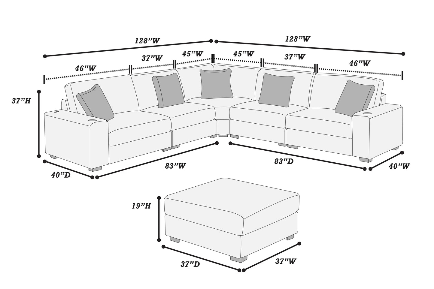 Mink Gray 6-Piece Modular Sectional Set — Poundex configuration 182, image 4