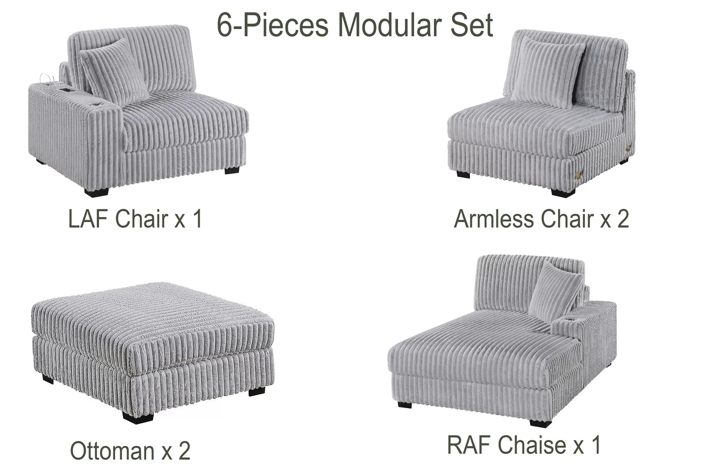 Mink Gray 6-Piece Modular Sectional Set — Poundex configuration 183, image 3