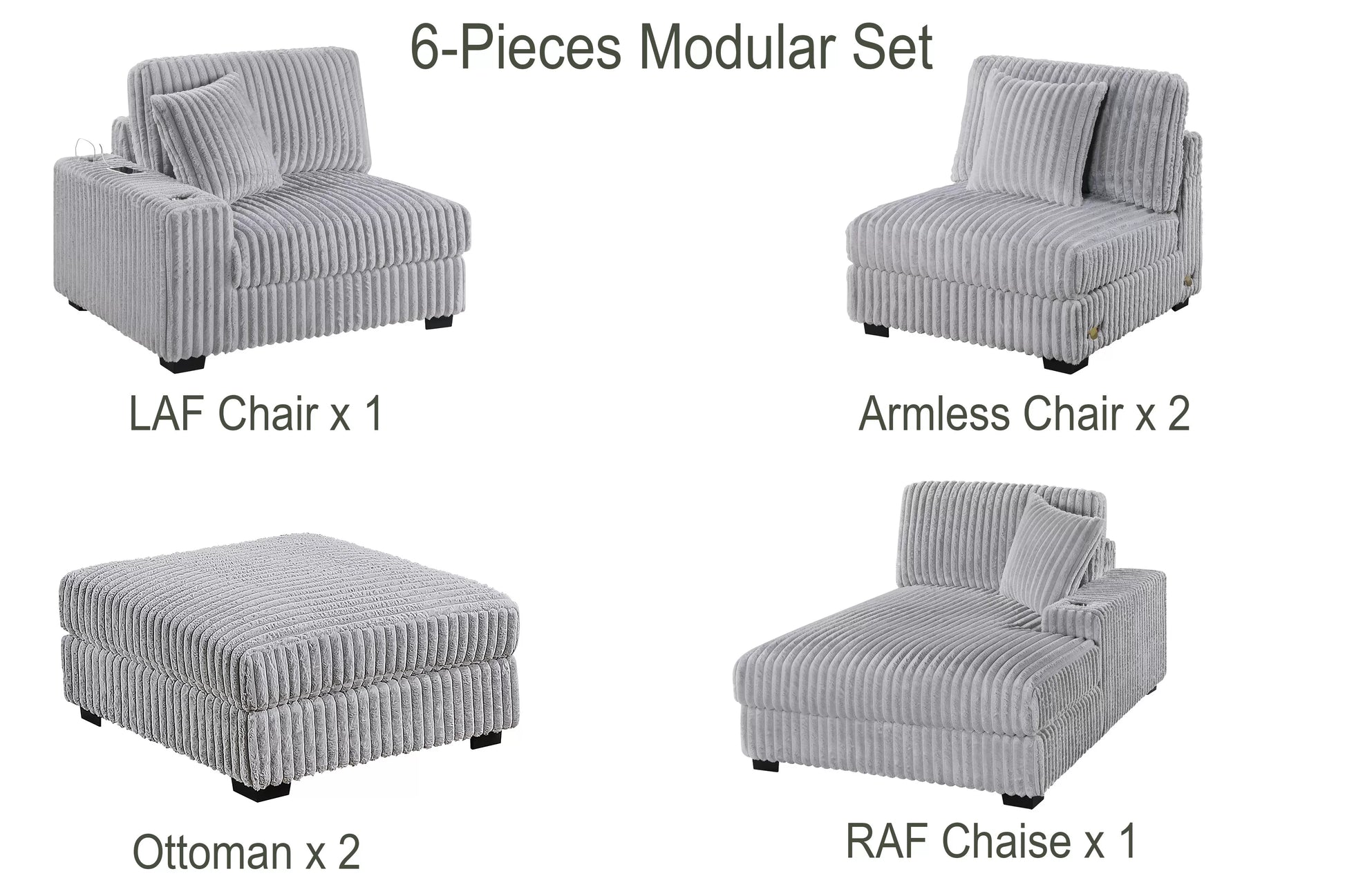 Mink Gray 6-Piece Modular Sectional Set — Poundex configuration 183, image 3