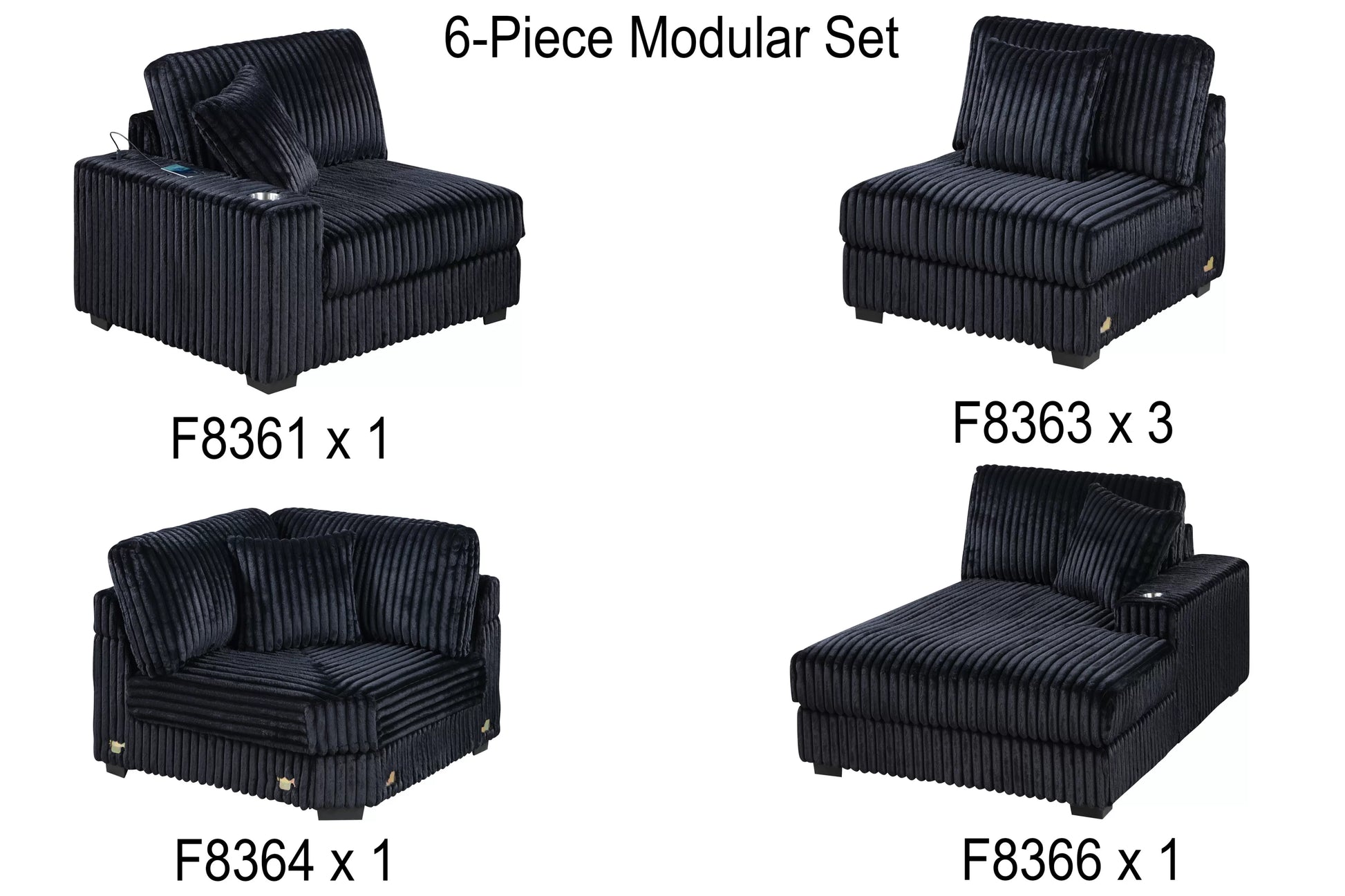 Black 6-Piece Modular Sectional Set — Poundex configuration 191, image 3