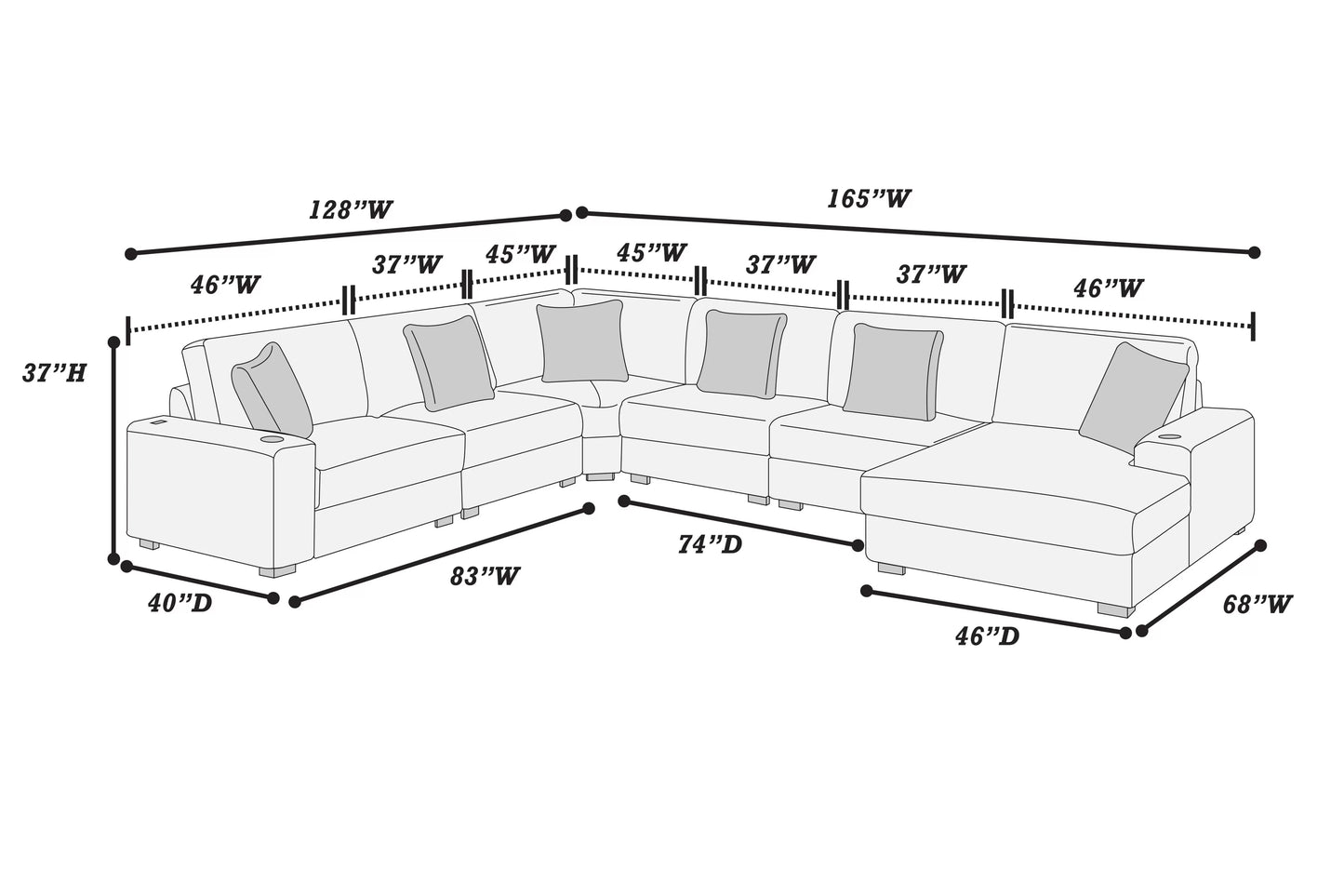 Black 6-Piece Modular Sectional Set — Poundex configuration 191, image 7