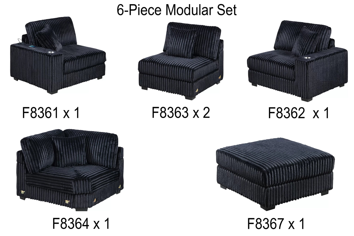 Black 6-Piece Modular Sectional Set — Poundex configuration 192, image 3