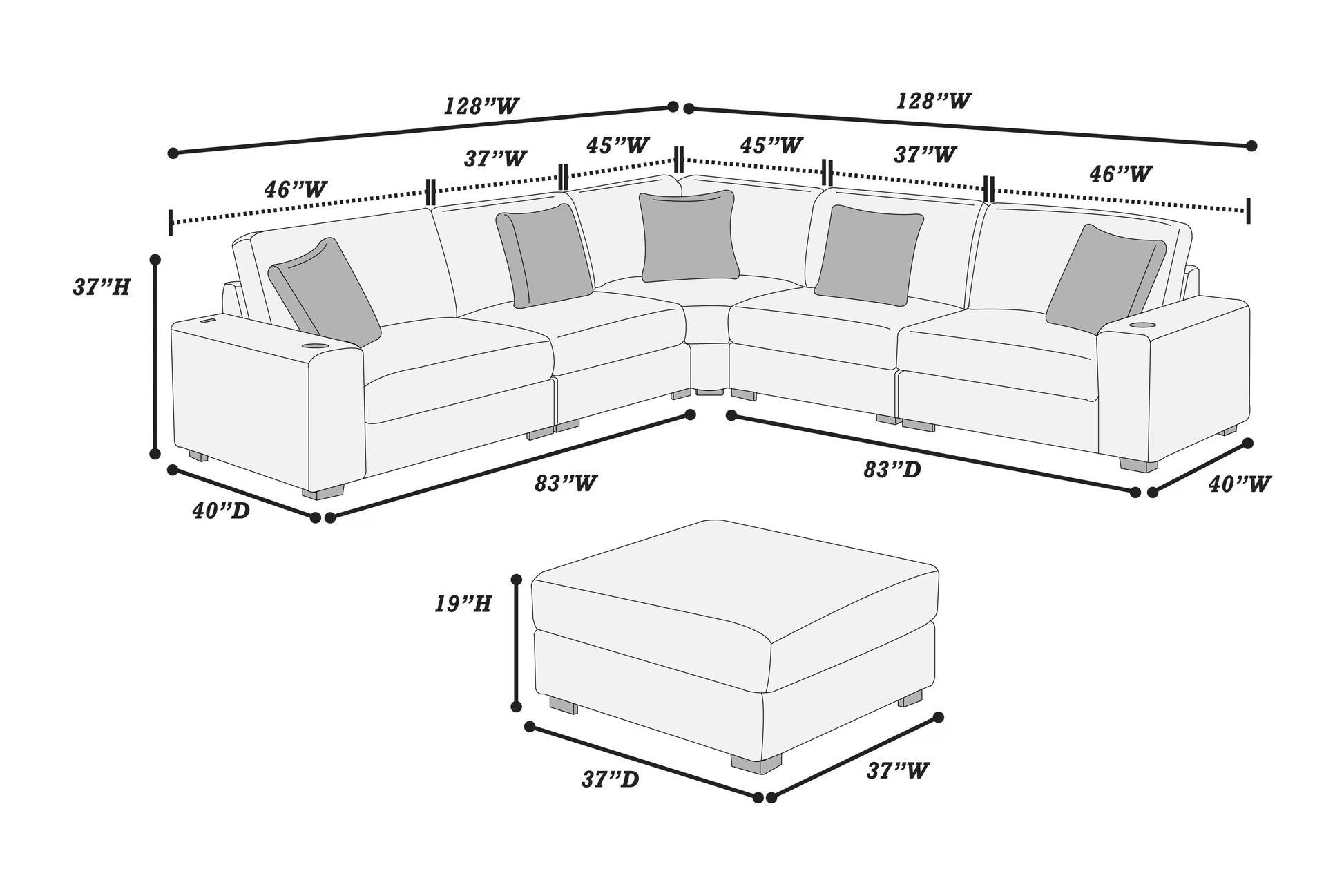 Black 6-Piece Modular Sectional Set — Poundex configuration 192, image 7
