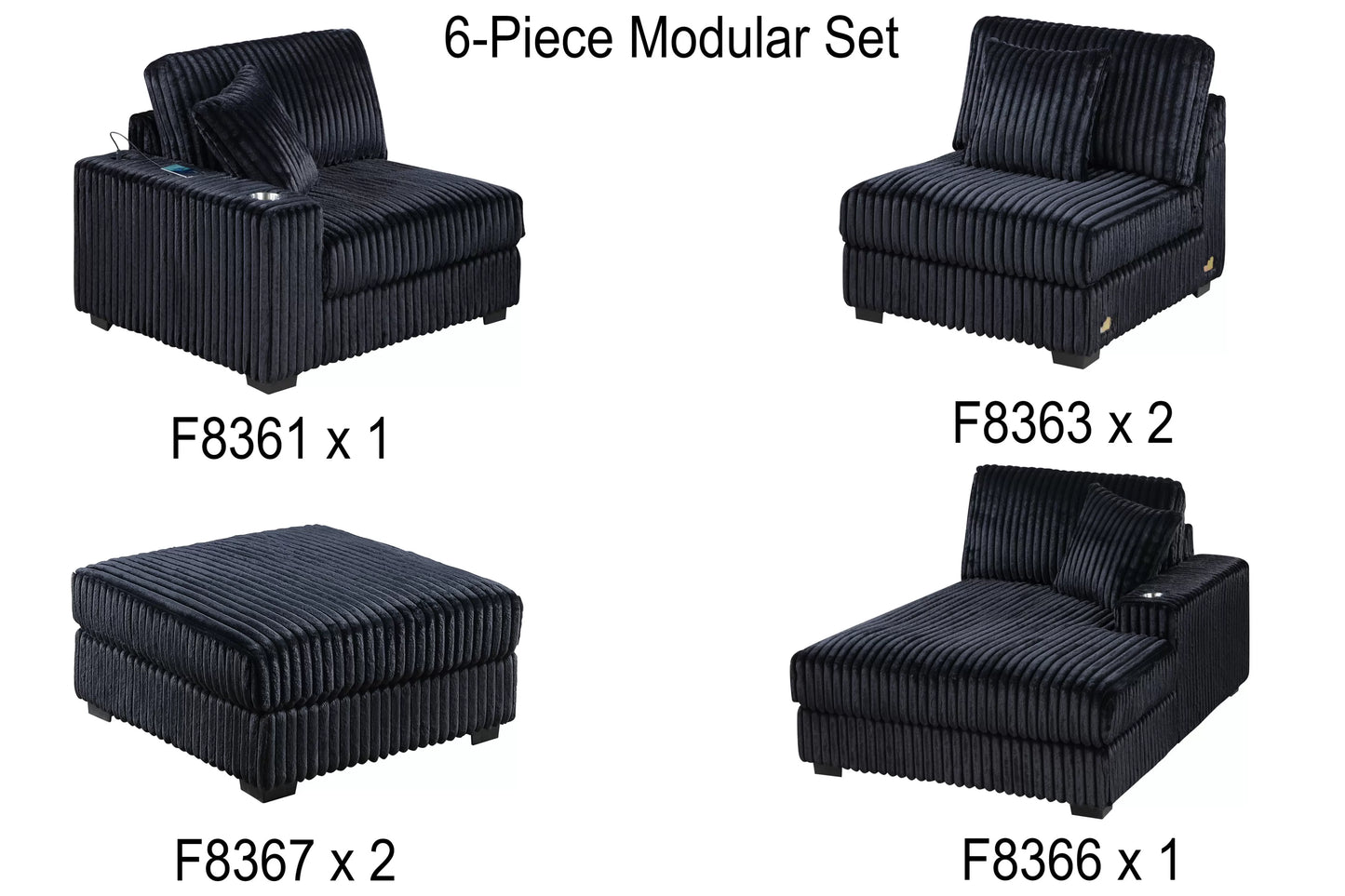 Black 6-Piece Modular Sectional Set — Poundex configuration 193, image 3
