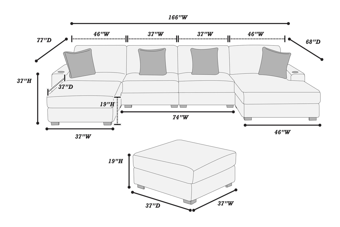 Black 6-Piece Modular Sectional Set — Poundex configuration 193, image 7