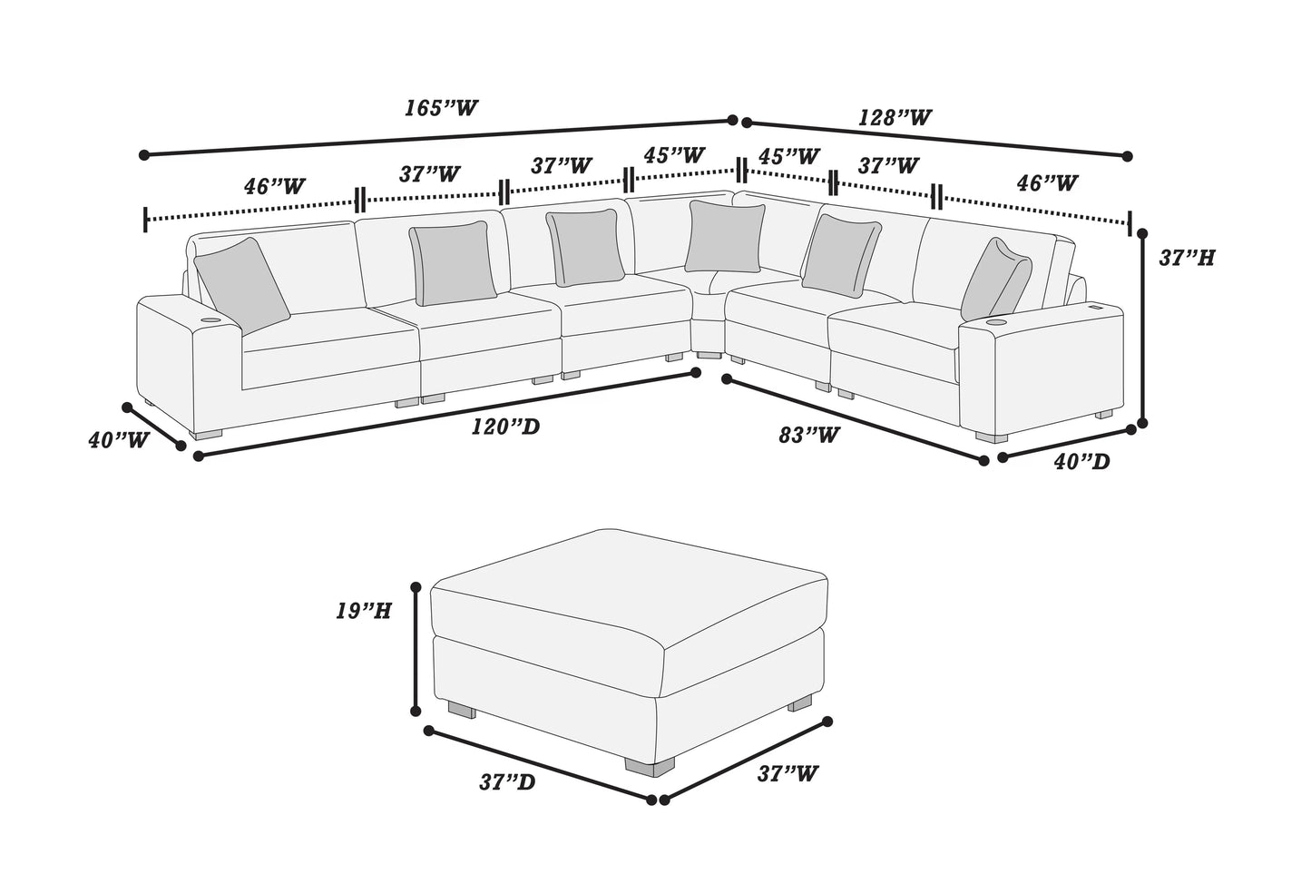 Black 7-Piece Modular Sectional Set — Poundex configuration 195, image 7
