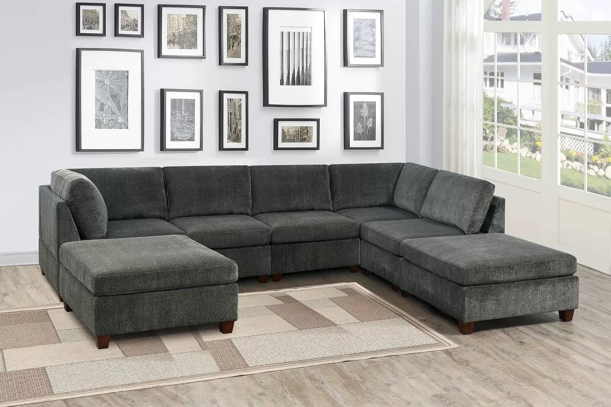 Gray 7-Piece Modular Sectional Set — Poundex configuration 513, image 1