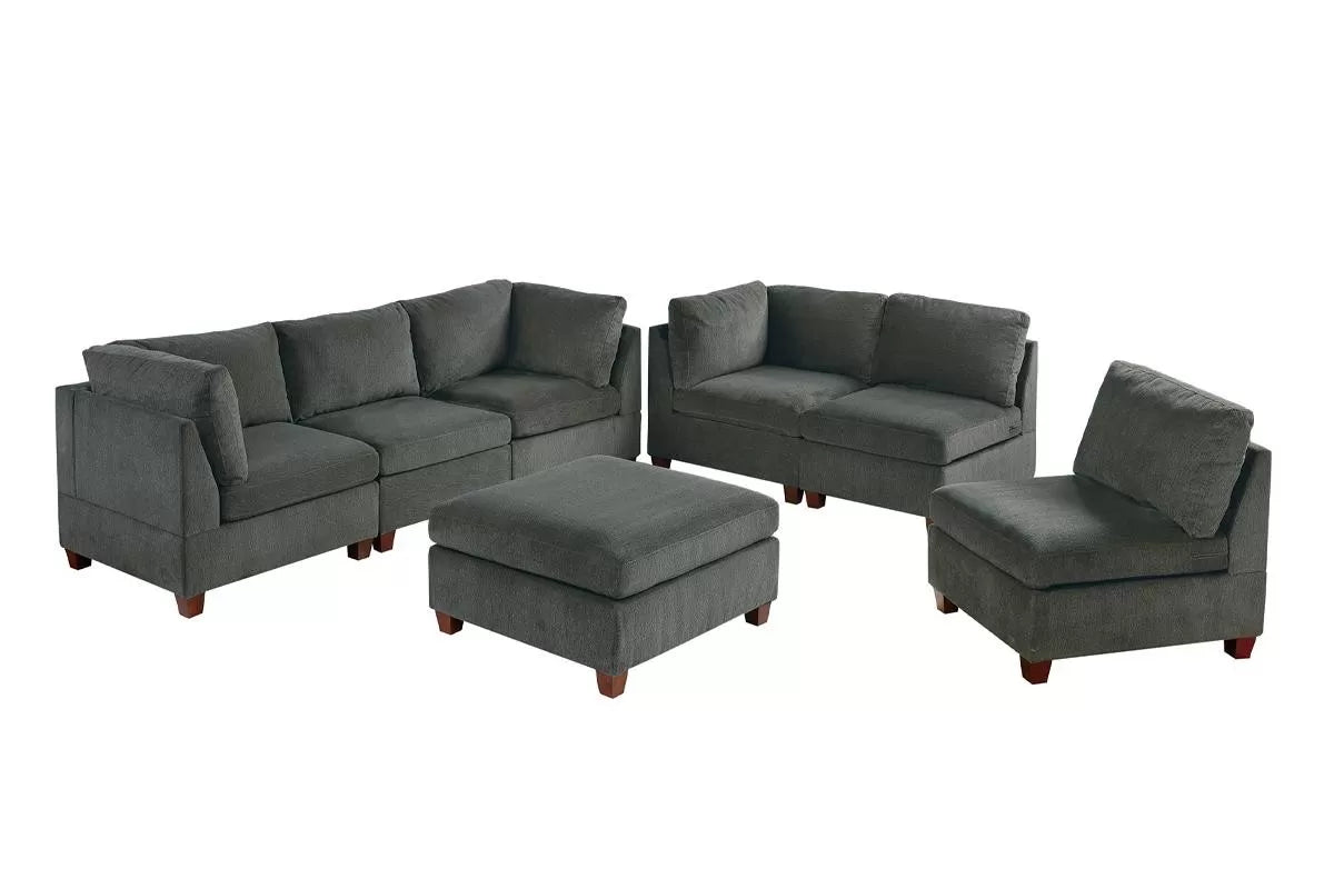 Gray 7-Piece Modular Sectional Set — Poundex configuration 515, image 2