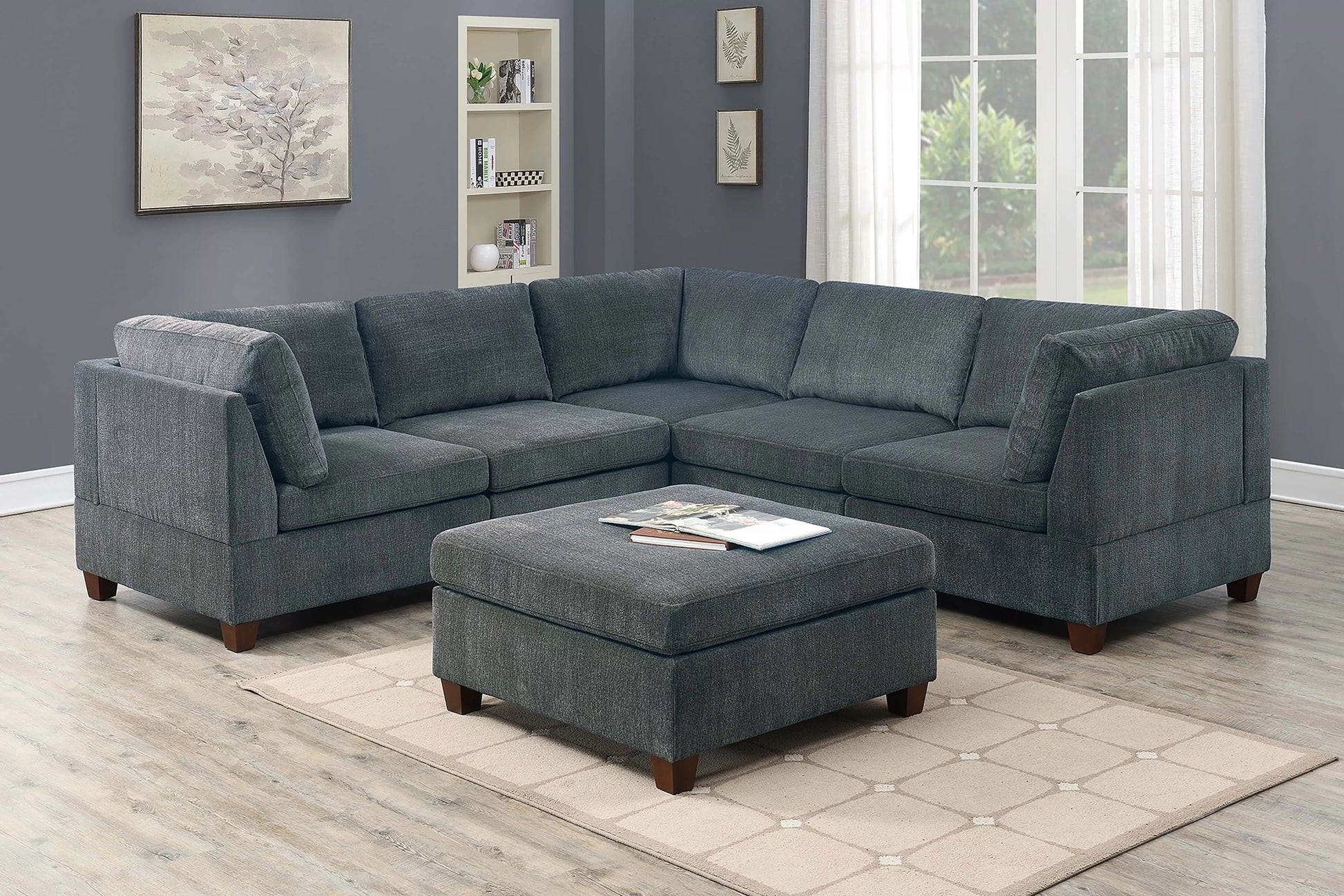 Gray 6-Piece Modular Sectional Set — Poundex configuration 821, image 1